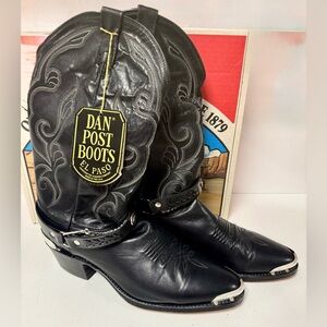 Dan Post Men’s Black Leather Cowboy Boots with Silver Trim